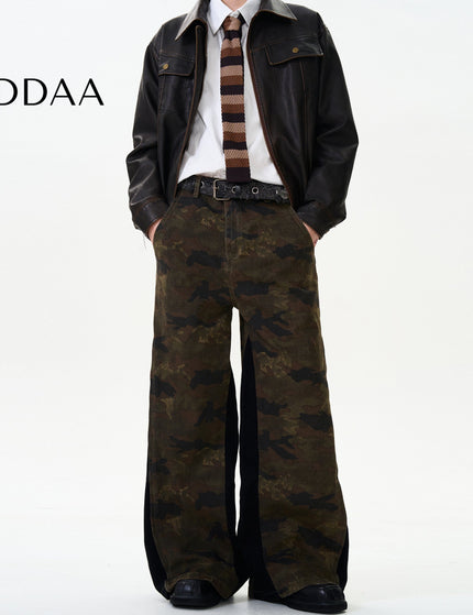 Green Side Zipper Vintage Distressed Camouflage Jeans - S / Camouflage - Men’s Jeans