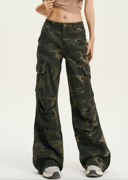 Green Versatile Cargo Pants Women’s Wide-Leg Jeans - Women’s Jeans