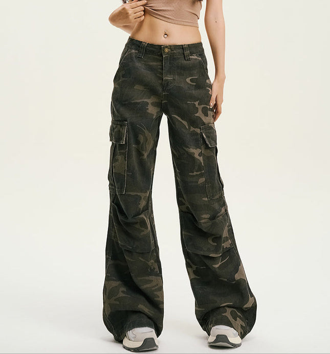 Green Versatile Cargo Pants Women’s Wide-Leg Jeans - Women’s Jeans