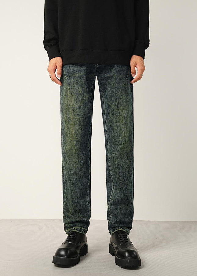 Green Vintage Wash Stretch Jeans with Micro Tapered Fit - Men’s Jeans