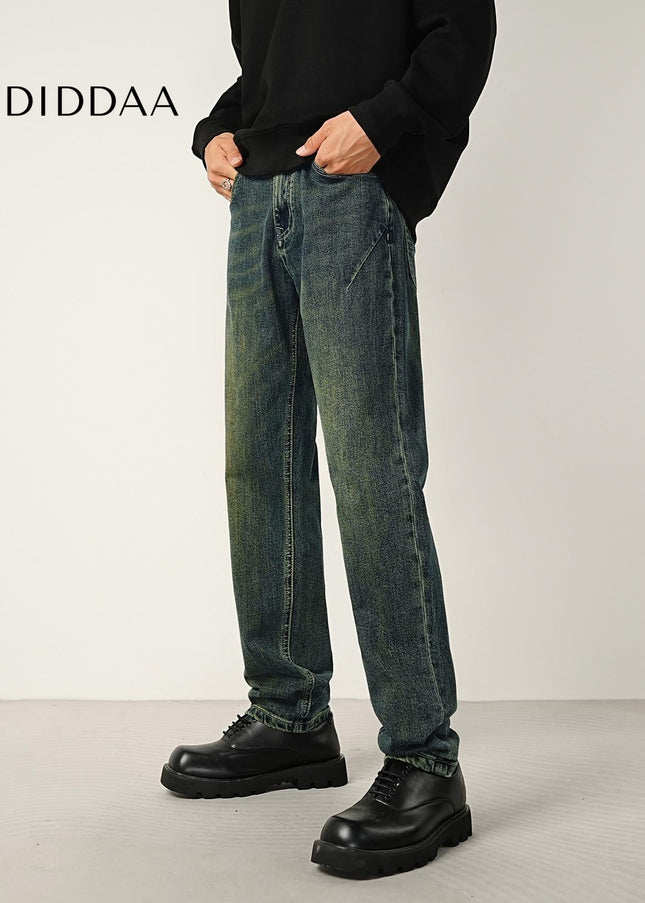 Green Vintage Wash Stretch Jeans with Micro Tapered Fit - Men’s Jeans