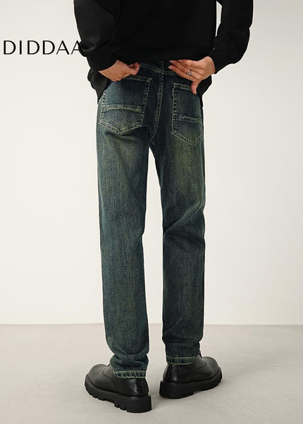 Green Vintage Wash Stretch Jeans with Micro Tapered Fit - Men’s Jeans