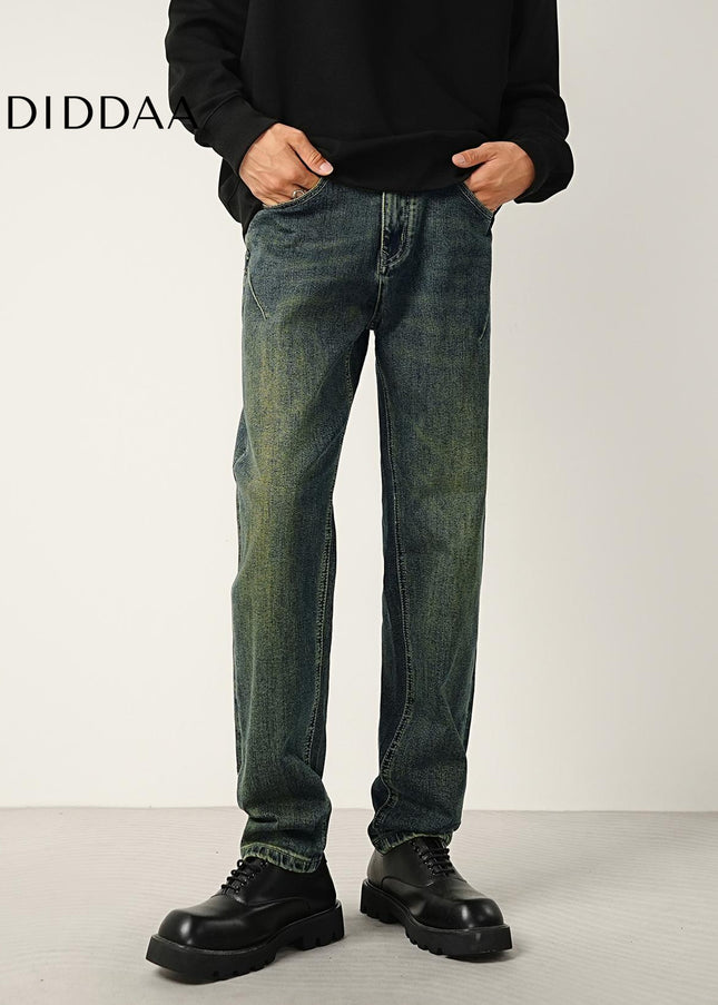 Green Vintage Wash Stretch Jeans with Micro Tapered Fit - Men’s Jeans