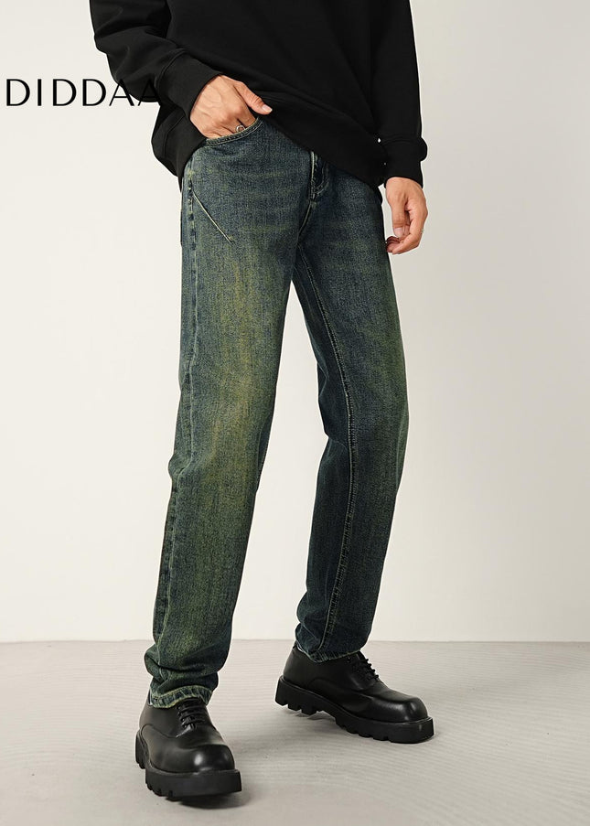 Green Vintage Wash Stretch Jeans with Micro Tapered Fit - Men’s Jeans