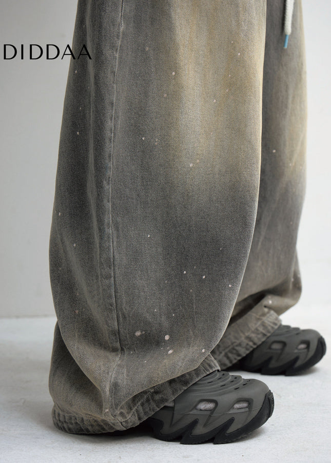 Grey Distressed Wide Leg Jeans Unisex Loose Fit Pants - Men’s Jeans