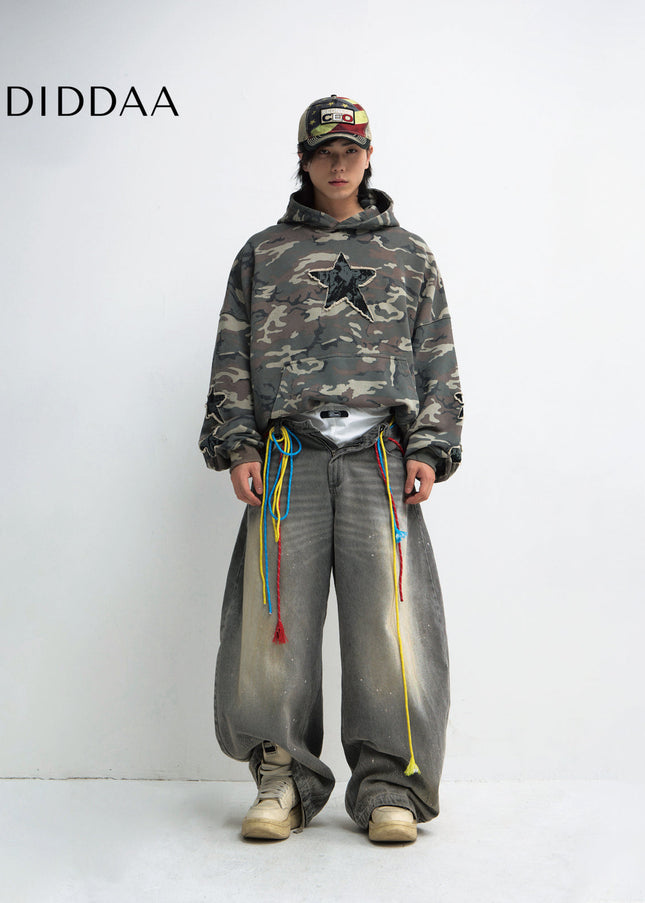 Grey Distressed Wide Leg Jeans Unisex Loose Fit Pants - Men’s Jeans