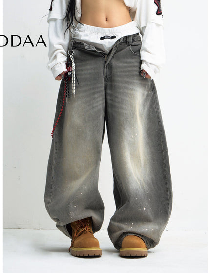 Grey Distressed Wide Leg Jeans Unisex Loose Fit Pants - Grey / S - Men’s Jeans