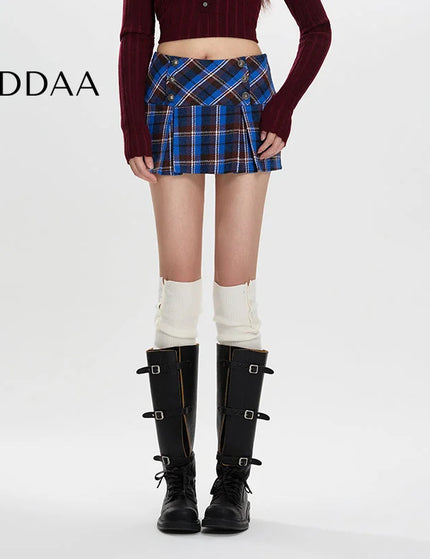 Grey High Waist Slim A-Line Plaid Skirt for Women - S / Blue - Skirts