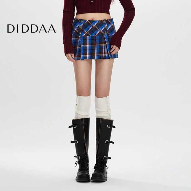 Grey High Waist Slim A-Line Plaid Skirt for Women - S / Blue - Skirts