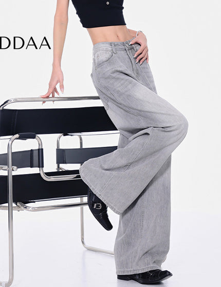 Grey High Waist Wide-Leg Jeans with Retro Wash - S / Grey - Women’s Jeans