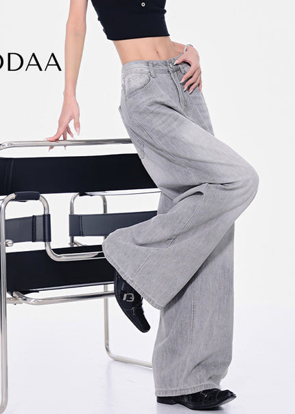 Grey High Waist Wide-Leg Jeans with Retro Wash - S / Grey - Women’s Jeans
