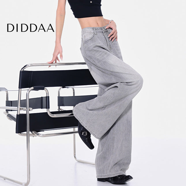 Grey High Waist Wide-Leg Jeans with Retro Wash - S / Grey - Women’s Jeans