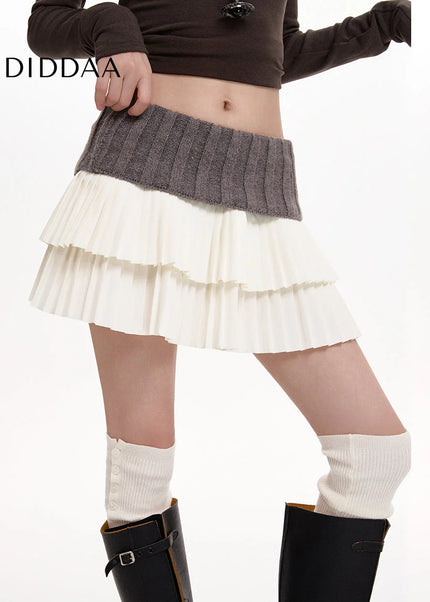 Grey High-Waisted Pleated Knitted Skirt Women’s Autumn Winter 2024 - Skirts