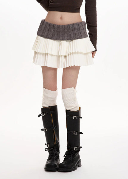 Grey High-Waisted Pleated Knitted Skirt Women’s Autumn Winter 2024 - Skirts