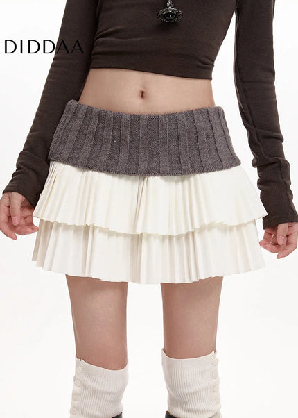 Grey High-Waisted Pleated Knitted Skirt Women’s Autumn Winter 2024 - Skirts