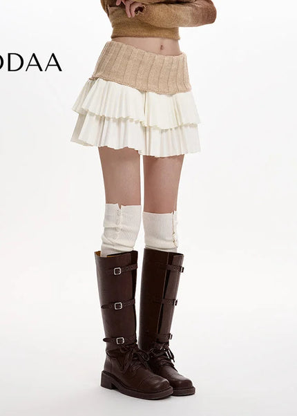 Grey High-Waisted Pleated Knitted Skirt Women’s Autumn Winter 2024 - S / Apricot - Skirts