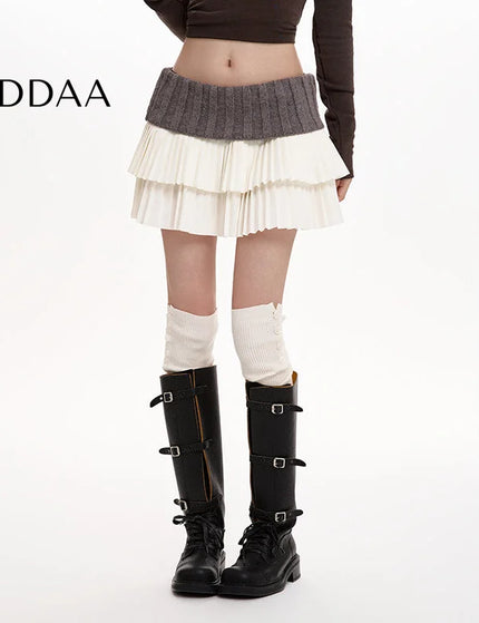 Grey High-Waisted Pleated Knitted Skirt Women’s Autumn Winter 2024 - S / Grey - Skirts