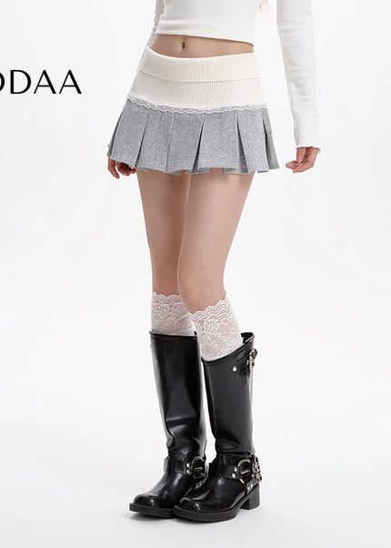 Grey High-Waisted Slim A-Line Pleated Skirt for Women - S / Grey - Skirts