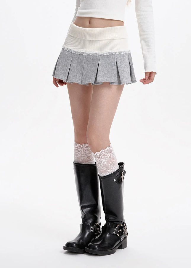 Grey High-Waisted Slim A-Line Pleated Skirt for Women - Skirts