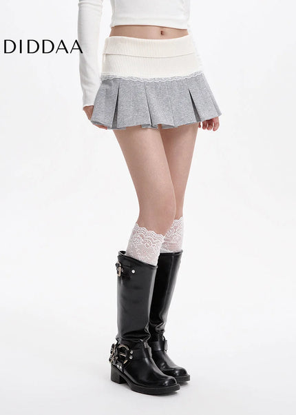 Grey High-Waisted Slim A-Line Pleated Skirt for Women - Skirts