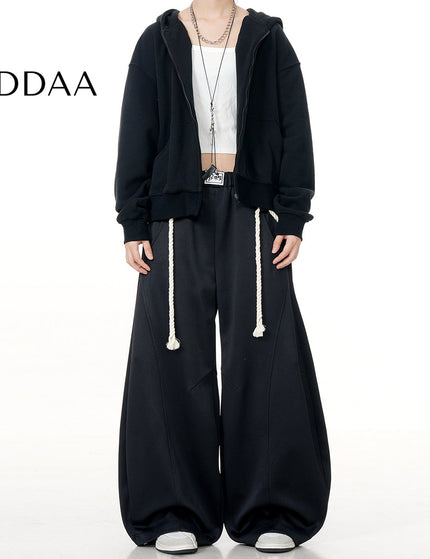 Grey Loose Fit Casual Scimitar Pants with Braided Rope - S / Black - Unisex Sweatpants