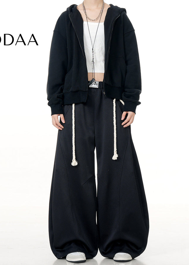 Grey Loose Fit Casual Scimitar Pants with Braided Rope - S / Black - Unisex Sweatpants