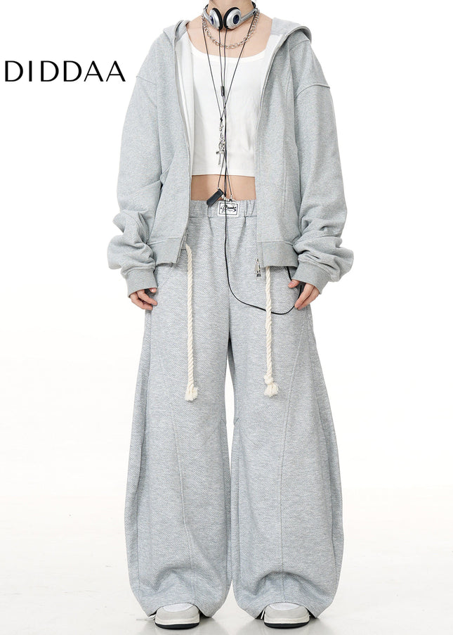 Grey Loose Fit Casual Scimitar Pants with Braided Rope - S / Grey - Unisex Sweatpants