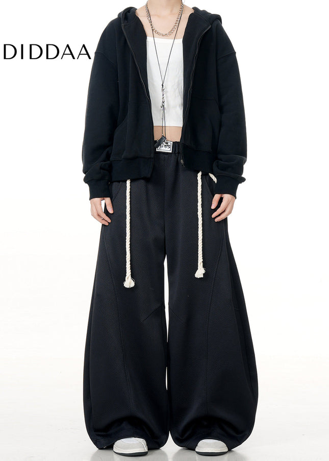 Grey Loose Fit Casual Scimitar Pants with Braided Rope - Unisex Sweatpants