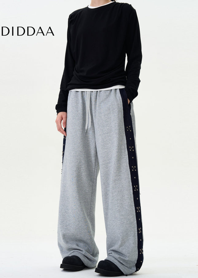 Grey Loose Fit Contrasting Striped Sweatpants Unisex - Unisex Sweatpants