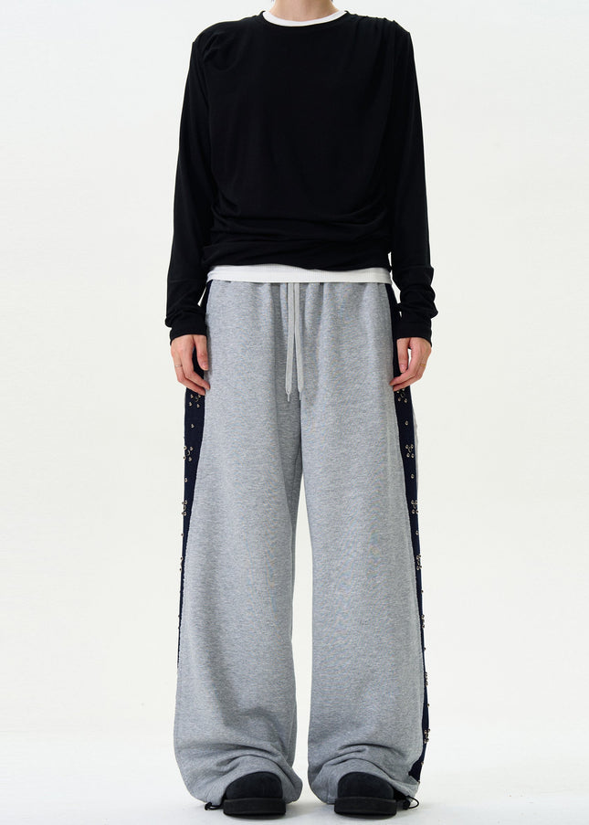 Grey Loose Fit Contrasting Striped Sweatpants Unisex - Unisex Sweatpants