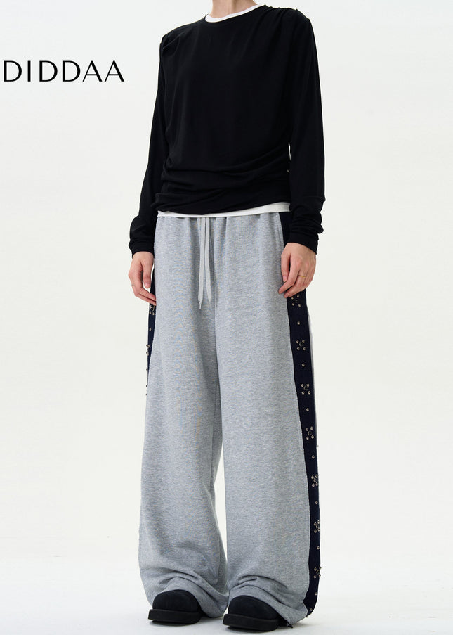 Grey Loose Fit Contrasting Striped Sweatpants Unisex - Unisex Sweatpants
