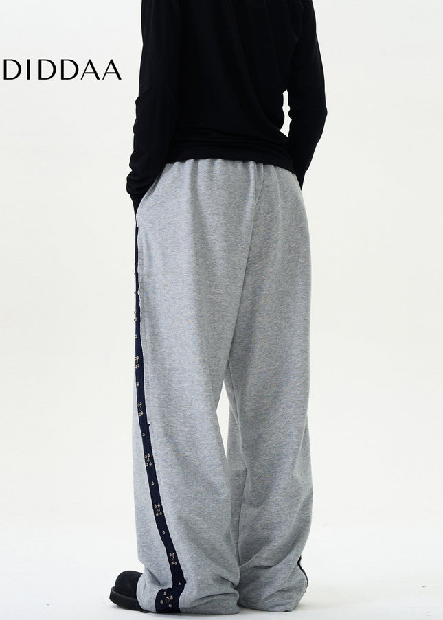 Grey Loose Fit Contrasting Striped Sweatpants Unisex - Unisex Sweatpants