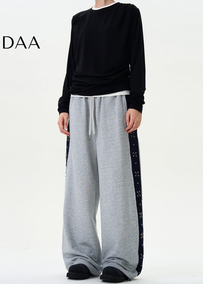 Grey Loose Fit Contrasting Striped Sweatpants Unisex - S / Grey - Unisex Sweatpants