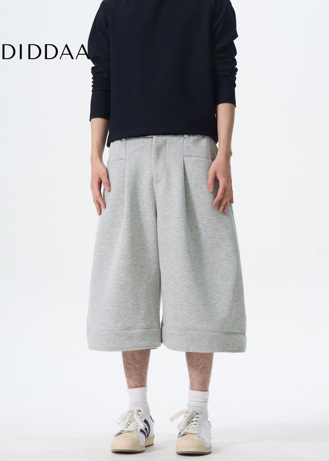 Grey Loose Fit KISKO American Retro Casual Drape Shorts - Unisex Sweatpants