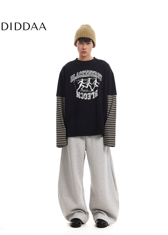 Grey Loose Fit Pleated Fleece Sweatpants Slacks - Unisex Sweatpants