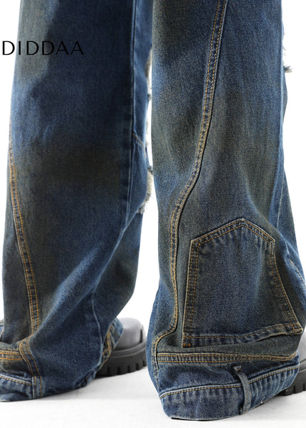 Grey Loose Fit Ripped Flip Jeans for Men - Men’s Jeans