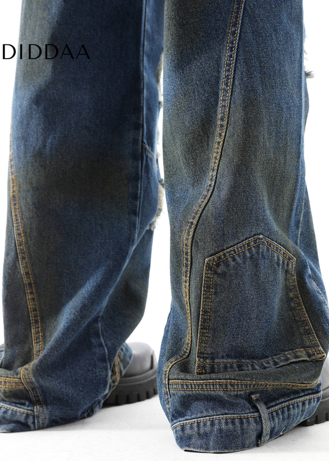 Grey Loose Fit Ripped Flip Jeans for Men - Men’s Jeans