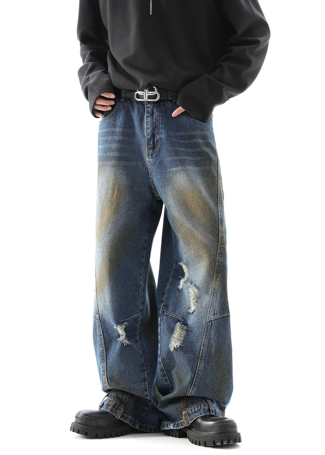 Grey Loose Fit Ripped Flip Jeans for Men - Men’s Jeans