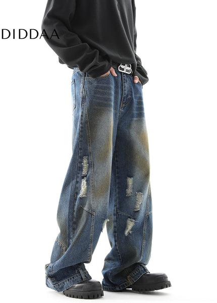 Grey Loose Fit Ripped Flip Jeans for Men - Men’s Jeans