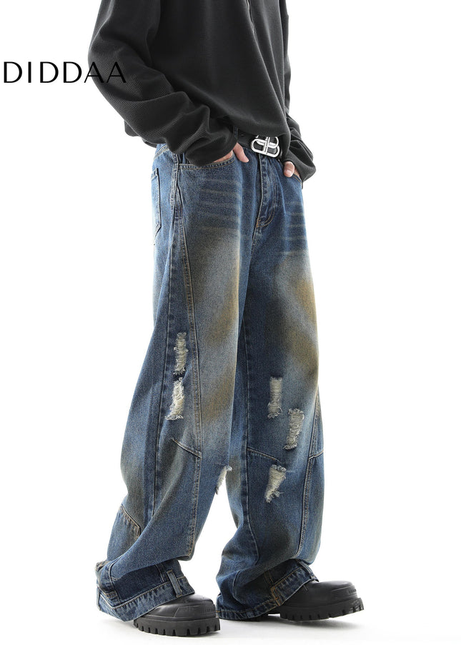 Grey Loose Fit Ripped Flip Jeans for Men - Men’s Jeans