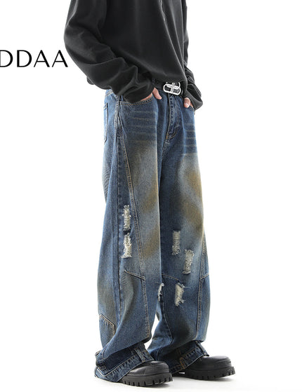 Grey Loose Fit Ripped Flip Jeans for Men - S / Dark Blue - Men’s Jeans