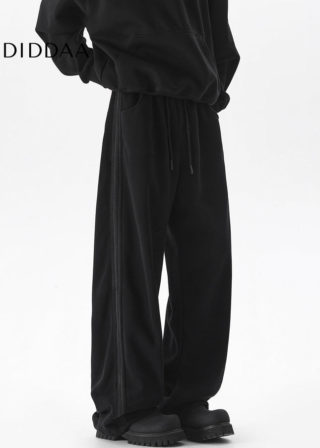 Grey Loose Fit Striped Casual Sweatpants for Men - Unisex Sweatpants