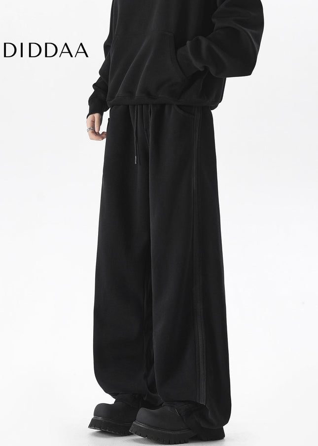 Grey Loose Fit Striped Casual Sweatpants for Men - Unisex Sweatpants