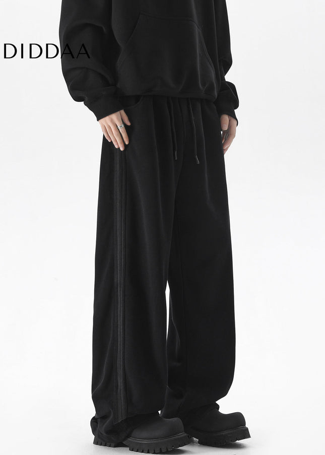 Grey Loose Fit Striped Casual Sweatpants for Men - Unisex Sweatpants