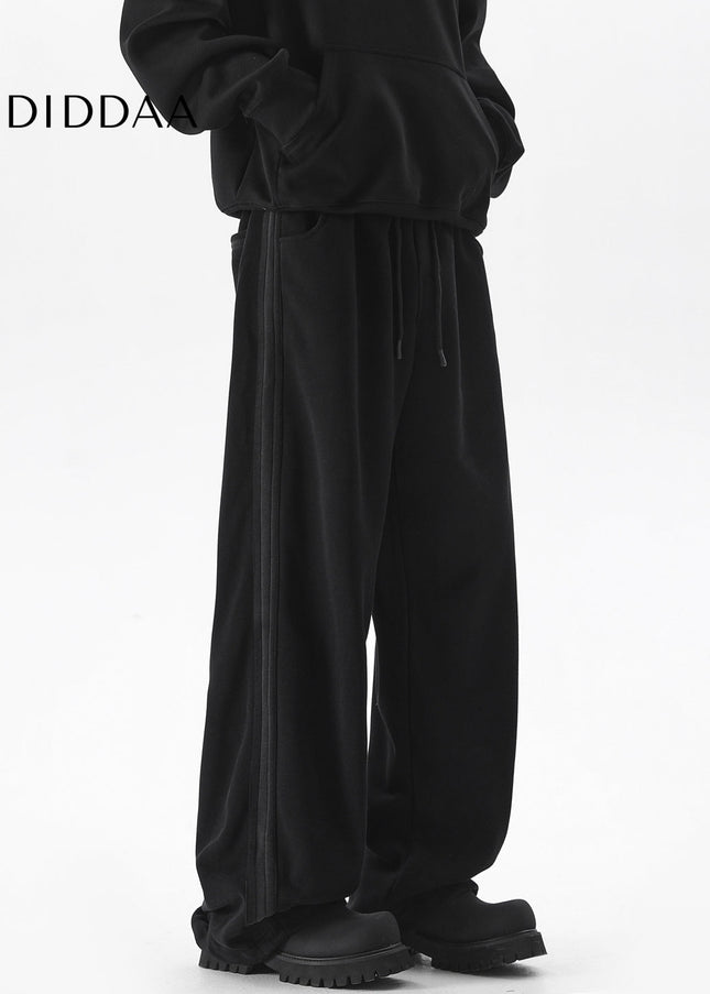 Grey Loose Fit Striped Casual Sweatpants for Men - Unisex Sweatpants