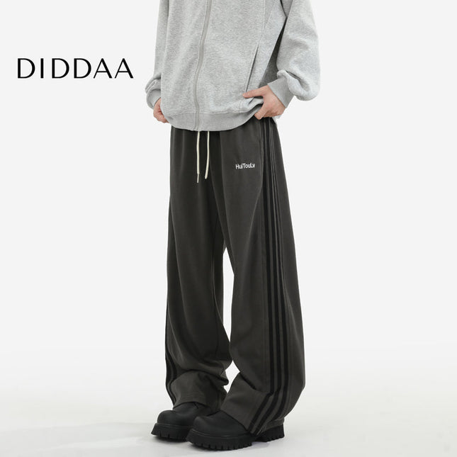 Grey Loose Fit Striped Sweatpants for Men - M / Black - Unisex Sweatpants