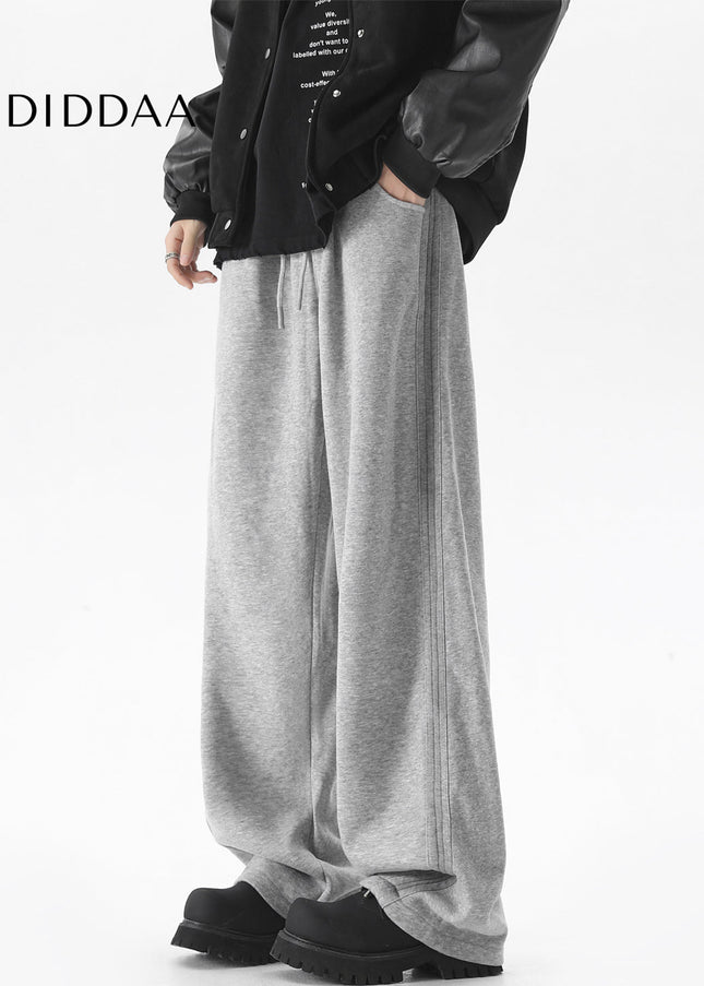 Grey Loose Fit Striped Sweatpants for Men - Unisex Sweatpants