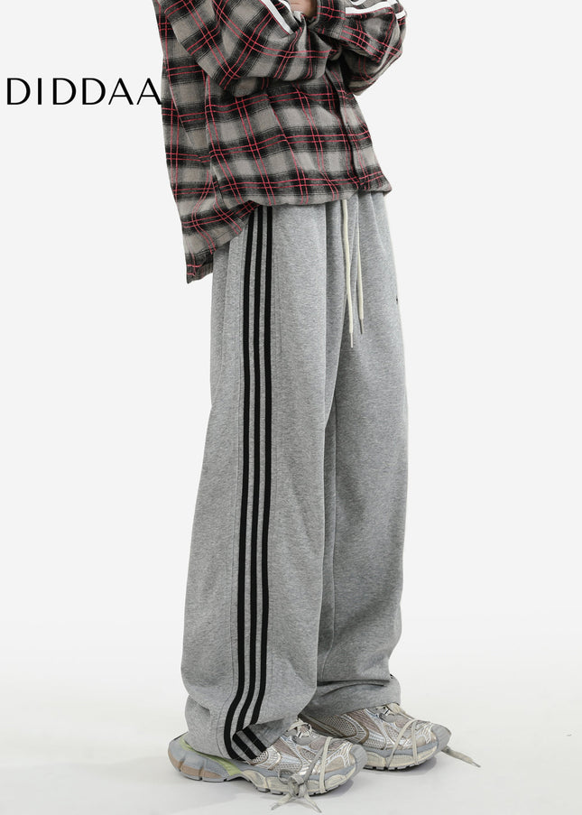 Grey Loose Fit Striped Sweatpants for Men - Unisex Sweatpants