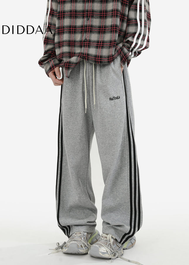Grey Loose Fit Striped Sweatpants for Men - Unisex Sweatpants