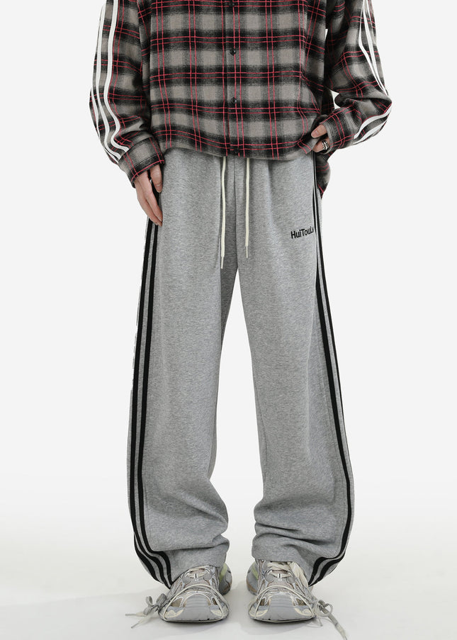 Grey Loose Fit Striped Sweatpants for Men - Unisex Sweatpants